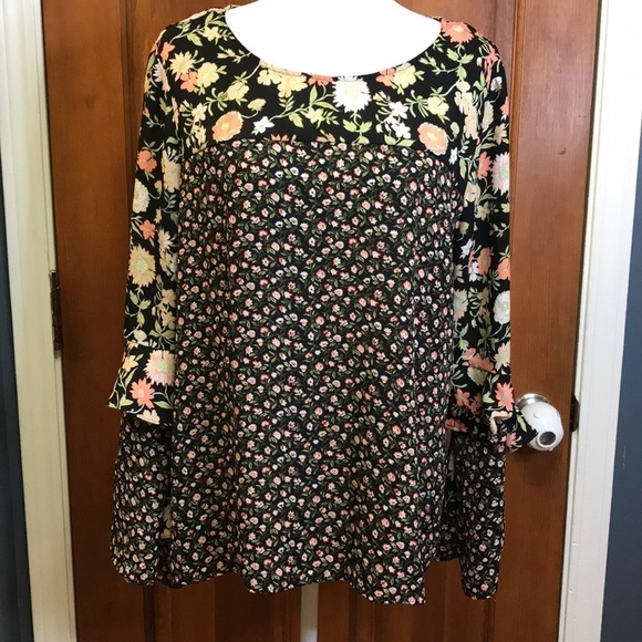 Ny Collection Long Sleeve Flower Blouse - Picture 1 of 6